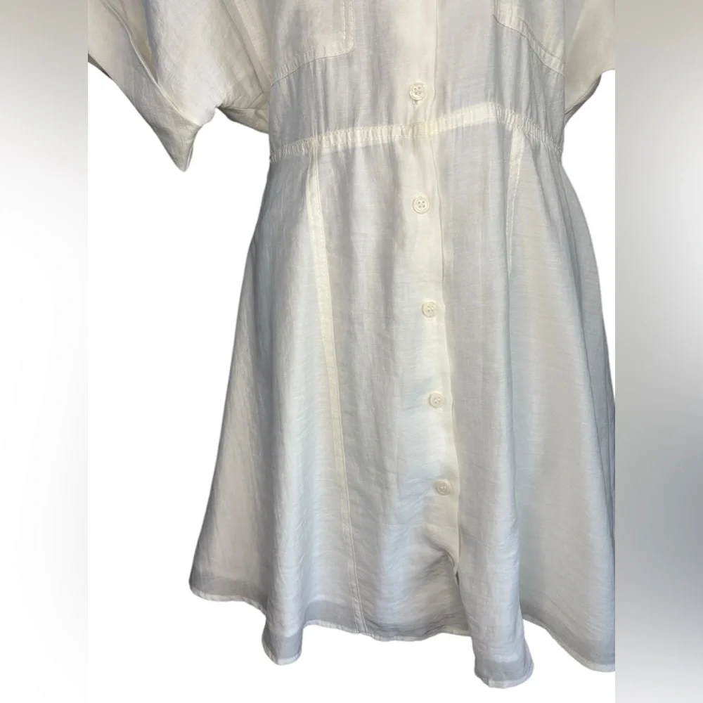 NWT ZARA women’s collar button down ivory/ cream short dress chest front pockets - Picture 8 of 10